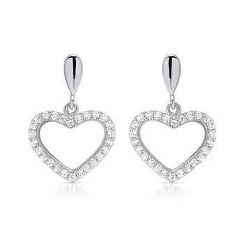 Pendientes corazón de plata 925 pulida con circonita