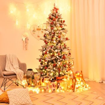 Árbol Navidad Nevado 210cm Pvc Piñas Blancas 1108 Puntas Base Hierro Verde Cfw19431