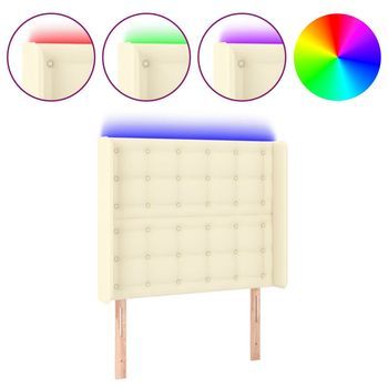 Cabecero，panel De Cabecero Con Led Cuero Sintético Color Crema 83x16x118/128 Cm