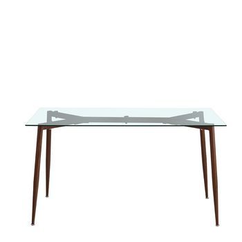 Mesa Rectangular 140x80 Cm Con Tablero De Vidrio Templado Y Patas De Metal Efecto Madera Oscuro - Peter