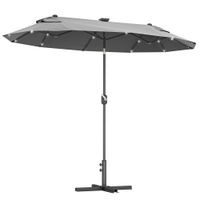 outsunny sombrilla para jardin doble con luces led solares 295x150x219 cm toldo inclinacion ajustable manivela gris   aosom espana