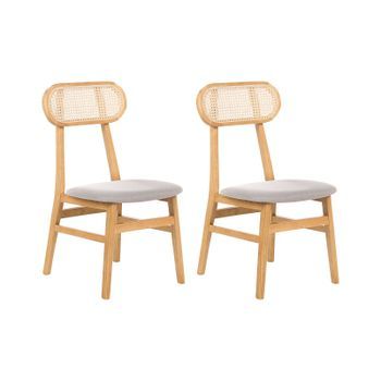 Conjunto De 2 Sillas De Comedor Tapizado Poliéster Trenza Vienesa Respaldo De Ratán Estructura De Madera De Caucho Sin Reposabrazos Retro Marrón Claro Fallon