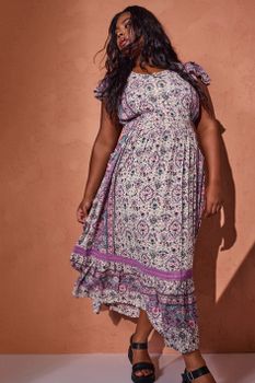 Yours Vestido Boho Largo Malva De Flores, Mujer Curvy Y Tallas Grandes, Yours