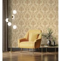 papel pintado vinilico damasco clasico camel efecto textura de tela tejida en relieve - bizans damask 676876 de gaulan - rollo de 10 m x 106 m