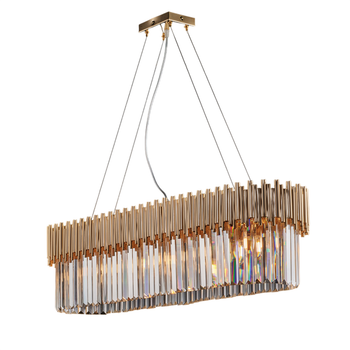 Lámpara Colgante Ravel De Hierro Dorado Con Pedrería, 8 Luces, L.93 X 50 Cm, Bl268-8-or