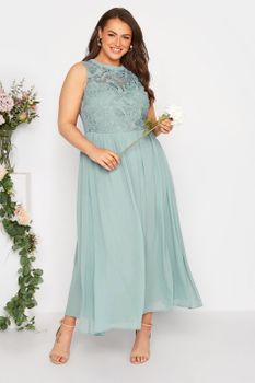 Yours London Vestido Largo Azul Hielo Sin Mangas Con Encaje, Mujer Curvy Y Tallas Grandes, Yours London