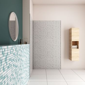Aica Panel Angular De Pared Para Ducha En Aluminio, Color De Hormigón Gris, 90x90x210cm, Revestimiento De Paredes