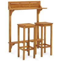 conjunto de bar de balcon 3 uds  mueble jardin mesa y sillas madera maciza de acacia