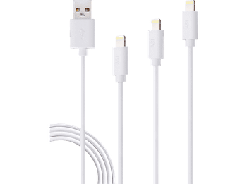 Cable USB - ISY IZB-533, Lightning, Para Apple, Pack 3 cables (0,6m, 1m, 2m), Blanco