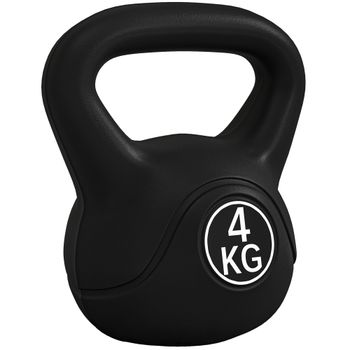 HOMCOM Pesa Rusa de 4 kg Kettlebell Relleno de Arena con Mango Ancho y Base Plana para Entrenamiento 18x12x20 cm Negro