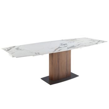 Mesa Comedor Extensible Ovalada Mármol Porcelánico Nogal Ø160x100x76