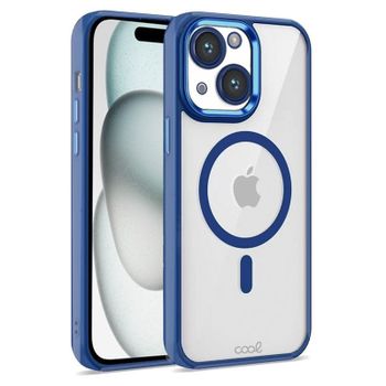 Cool Funda Magnética Transparente con Borde Azul Marino para iPhone 15