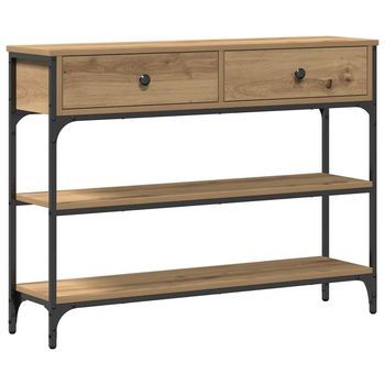 Mesa Consola | Mesa De Entrada Con Cajón Roble Artesanal 100 X 25 X 75 Cm