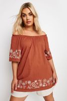 yours top bardot terracota con detalles bordados mujer curvy y tallas grandes yours