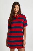 stripe collared oversized knitted dress rojo