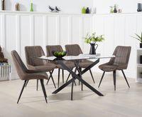 mara 160cm glass dining table with marcel antique chairs