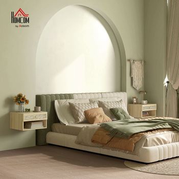 2 Mesitas De Noche De Melamina De Madera Homcom 40x34x23 Cm Natural