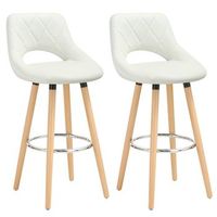 juego de 2 taburetes de bar piel sintetica  madera 494092 cmblancowoltu