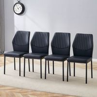 juego de 4 sillas negras de comedor respaldo acanalado y patas metalicas