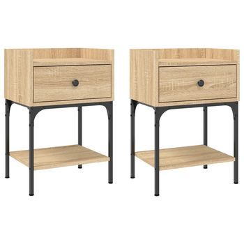 Pack 2 Uds Mesita Noche | Mesa Auxiliar | Mesilla Madera Ingeniería Roble Sonoma 40,5x31x60 Cm