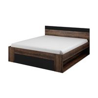 conjunto de cama 180x200 mas mesitas de noche coleccion eos color roble oscuro y negro