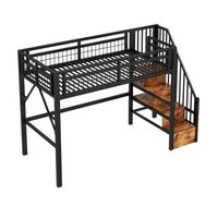 litera de 90x200 metalica con led escaleras con espacio de almacenamiento espacio libre para cambiarse negra sin colchon