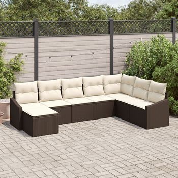 Conjunto De Sofá De Jardín De 8 Piezas Con Cojines Marrón Ratán Sintético V4243 Unico / Nata