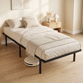 Estructura De Cama Metálica 90 X 200 Cm, Negra, Sin Cabecero Y Con Espacio Inferior