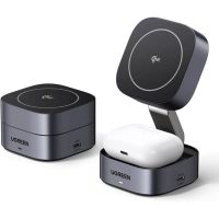 estacion de carga inalambrica ugreen 2 en 1 magsafe qi2 15w plegable gris