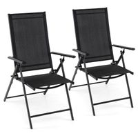 costway juego de 2 sillas plegables jardin con respaldo ajustable 5 posiciones transpirable marco metal para patio piscina carga 150kg negro