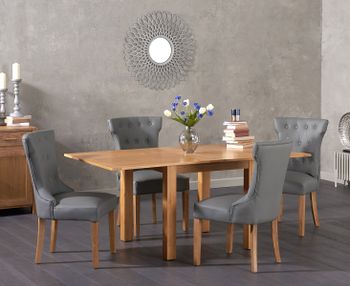 Somerset 90cm Flip Top Oak Dining Table with Camille Grey Faux Leather Chairs - Grey, 2 Chairs