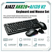 paquete de teclado con cable ajazz ak820 y raton inalambrico bluetooth aj139 v2 diseno del 82 teclas intercambiables en caliente y base de carga magneticarideal para trabajo de oficina y juegos