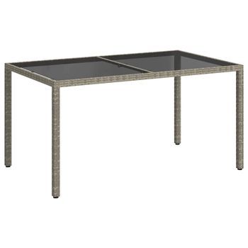 Mesa Jardín | Mesa De Exterior Vidrio Templado Ratán Sintético 150x90x75 Cm Gris