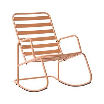 Silla Mecedora Moderna De Metal Para Jardín Diseño De Listones Exterior Aluminio Marrón Dorado Turi