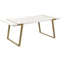 mesa de comedor blanco dorado 200 x 90 cm mdf efecto marmol patas metal martynika