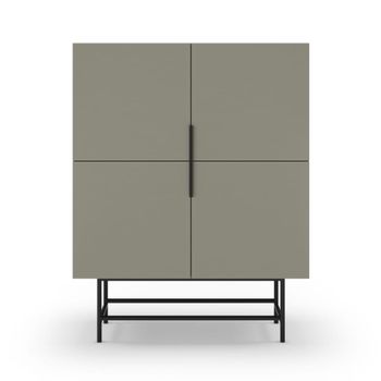 Aparador alto de 4 puertas en madera y metal h128cm - verde almendras