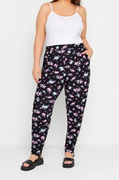 Yours Pantalón Doble Pinza Azul De Flores Rosas, Mujer Curvy Y Tallas Grandes, Yours