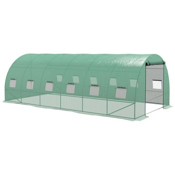 Outsunny Invernadero Túnel 6x3x2 m con Sistema de Riego Integrado 12 Ventanas con Malla y 1 Puerta Enrollable Verde   Aosom España