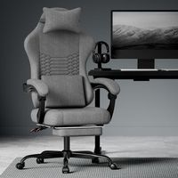 silla gaming ergonomica de tela gris reposacabezas soporte lumbar y reposapies