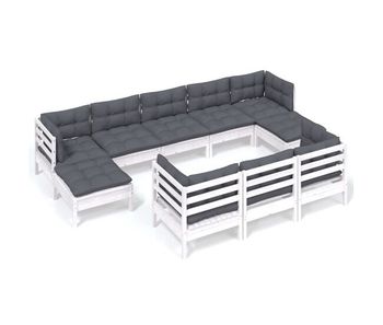 Muebles de jardín 10 pzas cojines blanco madera maciza de pino