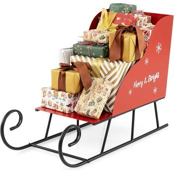 Cesta De Trineo De Navidad De Metal Costway Trineo De Papá Noel, Rojo