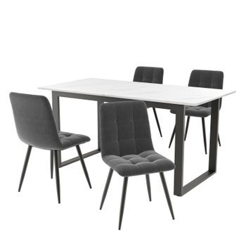 Conjunto De Comedor Extensible De 5 Piezas: Mesa Y 4 Sillas En Terciopelo-madera-blanco