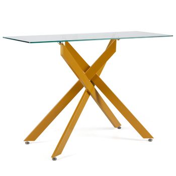 Costway Mesa Consola de Cristal con Tablero Templado y Patas de Metal para Salón o Entrada Oro