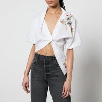 vivienne westwood natalia floral-embroidered cotton-poplin shirt - uk 12