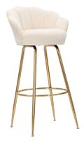 silla de bar de metal dorado y asiento de tela beige cm 55x53x110