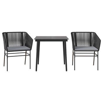 Set Comedor Jardín 3 Pzas Cojines Ratán Sintético Vidrio Negro Cfw533398