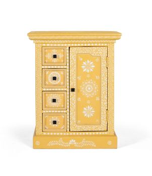 Cómoda en madera de mango con puerta decorada artesanalmente