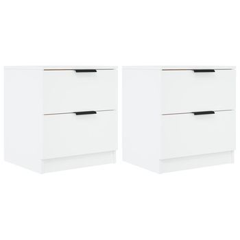 Pack 2 Uds Mesitas De Noche | Mesa Auxiliar | Mesilla Madera Contrachapada Blanco