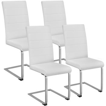 4 sillas de comedor ergonómicas y altas forma de c, símil cuero blanco