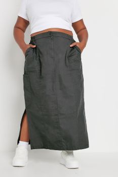 Yours Falda Larga Gris Cargo En Algodón, Mujer Curvy Y Tallas Grandes, Yours
